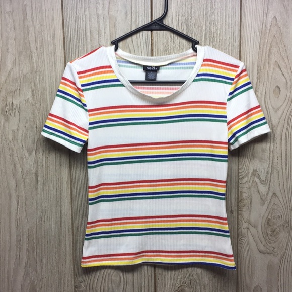 Rue 2 Rainbow And White Striped Tshirt 